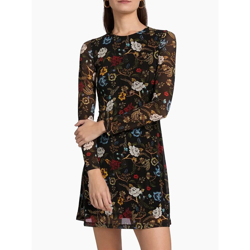 Alice + Olivia Dark Floral Dark Romantic Mesh Fit Flare Mini Dress Size S NWT